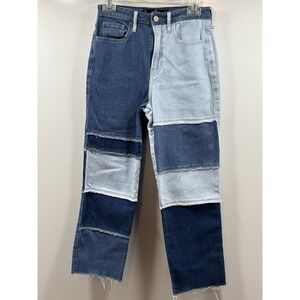 Hollister Jeans Womens 5S Blue Denim‎ High Rise Vintage Straight Patchwork 27x24
